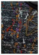 5x8 Hand Knotted Black and Rust Modern Abstract Recycled Silk Area Rug