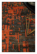 Hand Knotted 4x6 Rust and Charcoal Modern Abstract  Recycled Silk Area Rug