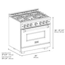 ZLINE 36" Dual Fuel Range, Gas Cooktop, Electric Convection Oven DuraSnow® Stainless Steel, White Matte Door Champagne Bronze CDRSZ-WM-36-CB