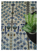 Custom Made Tree of life Hand Knotted Antique Ivory, Blue and Gray Wool area Rug