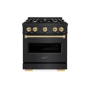 ZLINE 30" Classic Gas Range, Convection Gas Oven Black Stainless Steel, Champagne Bronze CGRBZ-30-CB