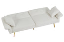 Modern Teddy Upholstered Accent Loveseat Sofa With Side Pocket,Folding Sleeper Sofa Bed With Foldable Armrest , Adjustable Backrest and Golden Metal Legs for Living Room,White