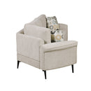 Upholstered 3-seater Curved Sofa with Printed Pillows, Beige Chenille, 111 Inches