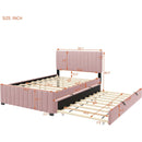 Full Size Velvet Upholstered Platform Bed with Twin Size Trundle, Pink