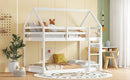 Twin over Twin Rubber Wood Floor Bunk Bed, with ladder,Guardrails,House-Shaped-Bunk Bed,White