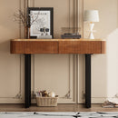 TREXM Solid Wood Entryway Table with Fluted Design, Retro Minimalist Console Table with Storage, Narrow Sofa Table with Metal Legs for Entryway Hallway Living Room(Natural+Black)