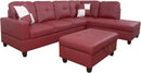 Sectional Sofa Faux Leather L Shaped 103.5 Inch Wide Red