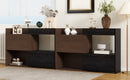 Set of 2, 32.5''-58.8'' Extendable & Rotating Cabinet with 1 Drawer, 90-Degree Corner Cabinet, Multifuctional Storage Combination Cabinet for Living Room, Hallway, Entryway, Black & Walnut
