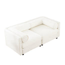 Stylish White Chenille 2-Seater Sofa with Storage Seat and Cylindrical Backrest