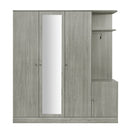 4-Door Wardrobe with Shelves, Drawers, and Full-Length Mirror, Gray