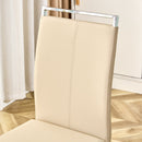 Modern Dining Chairs, PU Faux Leather High Back Upholstered Side Chair with Silver C-shaped Tube Chrome Metal Legs for Dining Room Kitchen Vanity Patio Club Guest Office Chair (Set of 4 (Beige+PU)