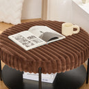 Upholstered Round Ottoman Coffee Table Foot Rest with Black Metal Legs, Brown Faux Fur, 30.9'