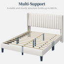 Queen Upholstered Platform Bed With Beige Headboard