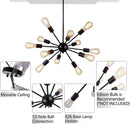 Black 12 Light Sputnik Chandelier Farmhouse Pendant