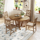 TOPMAX Rustic 5-Piece Extendable Dining Table Set Round Trestle Table and 4 Cross Back Dining Chairs for Kitchen, Dining Room, Brown