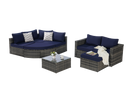 8 Piece Outdoor Patio Sofa Set, Sectional L- Shaped Patio Furniture Wicker Patio Conversation Set with Curved Sofa  Ottoman & Glass Top Table for Backyard Poolside