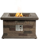 Outdoor Propane Fire Pit Table 28-inch Imitation Stone Square Concrete Propane Fire Pit with Lava Rocks and Rain Cover 40,000 BTU Gas Smokeless Fire Pit for Outside Patio,Garden,Deck,Backyard