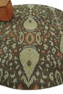 10x10 Round Fine Hand Knotted Green, Rust and Olive Traditional Vintage Persian Style Antique Wool Rug | AGR47