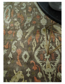 10x10 Round Fine Hand Knotted Green, Rust and Olive Traditional Vintage Persian Style Antique Wool Rug | AGR47