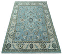10x14 Antique Hand Knotted Blue and Ivory Traditional Vintage Persian Oushak Wool Rug | TRDCP10141014