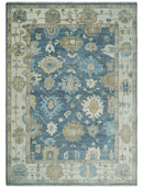 10x14 Antique Style Hand Knotted Blue, Ivory and Beige Traditional Vintage Oushak Wool Rug | TRDCP15721014