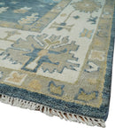 10x14 Antique Style Hand Knotted Blue, Ivory and Beige Traditional Vintage Oushak Wool Rug | TRDCP15721014