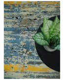 10x14 Fine Hand Knotted Blue and Black Modern Abstract Style Wool and Silk Area Rug