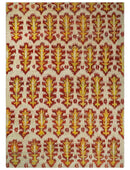 Hand Knotted Beige, Rust and Gold Modern Contemporary Southwestern Tribal Trellis Recycled Silk Area Rug