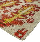 Hand Knotted Beige, Rust and Gold Modern Contemporary Southwestern Tribal Trellis Recycled Silk Area Rug