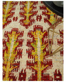 Hand Knotted Beige, Rust and Gold Modern Contemporary Southwestern Tribal Trellis Recycled Silk Area Rug