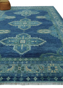 10x14 Hand Knotted Blue and Silver Traditional Antique style Wool Rug, Living Room