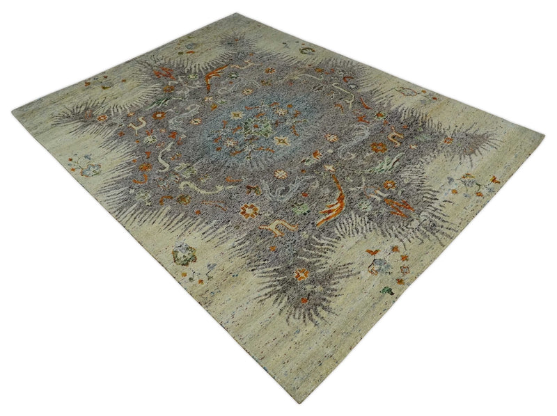 10x14 Hand Knotted Blue, Silver and Beige Antique Persian Style Contemporary Recycled Silk Area Rug | OP52