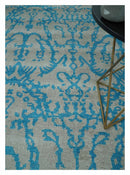 10x14 Hand Knotted Beige and Blue Modern Contemporary Bamboo Silk Area Rug