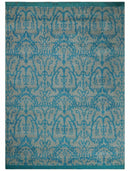 10x14 Hand Knotted Gray and Blue Modern Contemporary Southwestern Tribal Trellis Bamboo Silk Area Rug | OP34