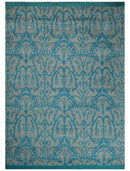 10x14 Hand Knotted Beige and Blue Modern Contemporary Bamboo Silk Area Rug
