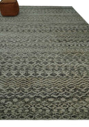 10x14 Hand Knotted Ivory and  Black Modern Contemporary Southwestern Recycled Silk Area Rug
