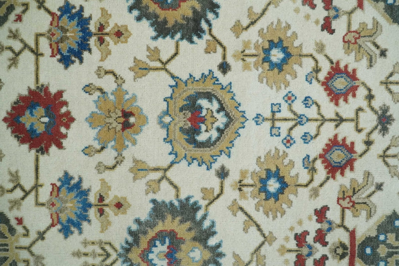 10x14 Hand Knotted Ivory, Camel and Teal Persian Oushak Wool Area Rug | TRDCP8941014