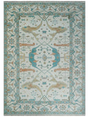 10x14 Ivory and Teal Hand knotted Oriental Oushak Traditional Wool Area Rug
