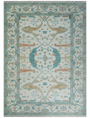 10x14 Ivory and Teal Hand knotted Oriental Oushak Traditional Wool Area Rug