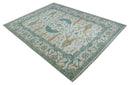 10x14 Ivory and Teal Hand knotted Oriental Oushak Traditional Wool Area Rug