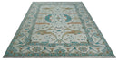 10x14 Ivory and Teal Hand knotted Oriental Oushak Traditional Wool Area Rug