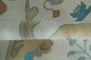10x14 Ivory and Teal Hand knotted Oriental Oushak Traditional Wool Area Rug