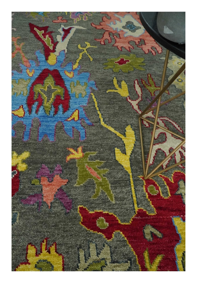 10x14 Wool Traditional Persian Gray and Olive Vibrant Colorful Hand knotted Oushak Area Rug | TRDCP10501014S