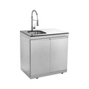 Castelle Flame Imperial 110-Inch 4-Burner 72K BTU Deluxe Stainless Steel Outdoor Kitchen Grill Island With Wine Cooler, Rotisserie, Cabinets, And Granite Countertops (SAK94721)