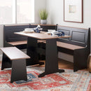 Black Pecan Five Seat Dining Set With Storage Benches