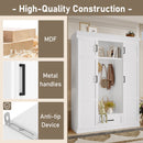 U-Can 85.2''H Hall Tree with Bench and 3 Hooks, Modern Entryway Storage Organizer Cabinet with 4 Doors, 1 Drawer and Adjustable Shelves for Hallway, Entryway, Living Room