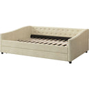 Full Size Daybed with Twin Size Trundle Upholstered Tufted Sofa Bed, with Button on Back and Copper Nail on Waved Shape Arms-Beige