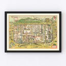 Vintage Map of Jerusalem, Israel 1584