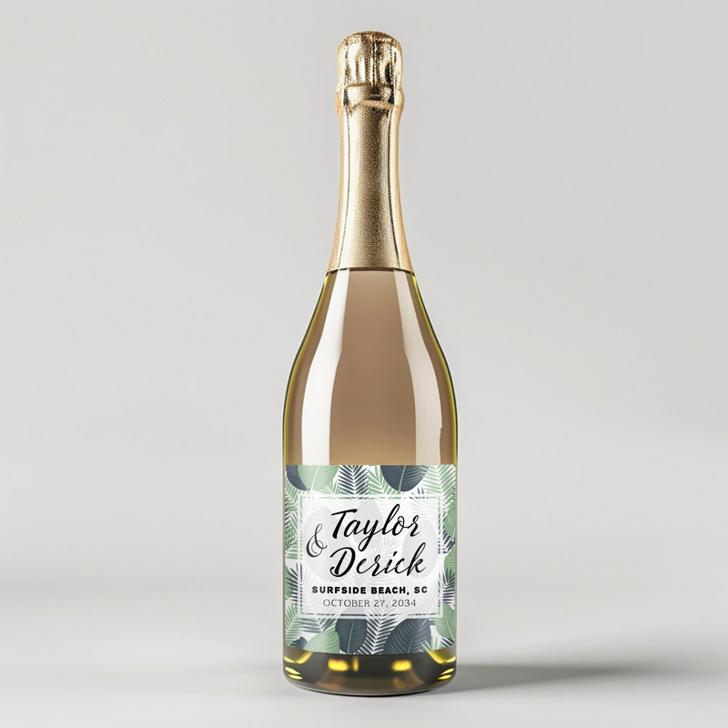 Tropical Leaves Champagne Label