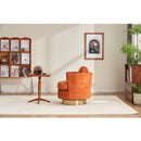 Velvet Swivel Barrel Chair, Swivel Accent Chairs Armchair for Living Room, Reading Chairs for Bedroom Comfy, Round Barrel Chairs with Gold Stainless Steel Base (Orange)